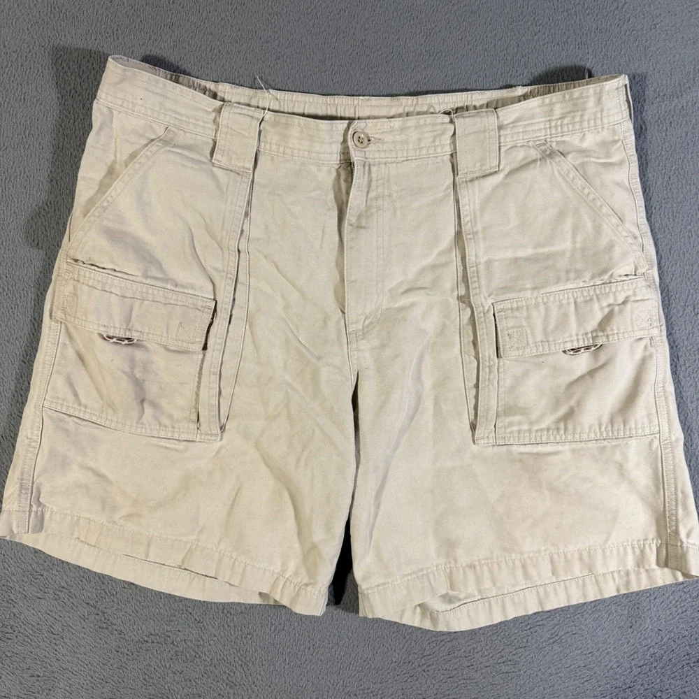VTG LL Bean Mens Cargo Shorts 40 Regular Beige Outdoor Utility Cavas Workwear